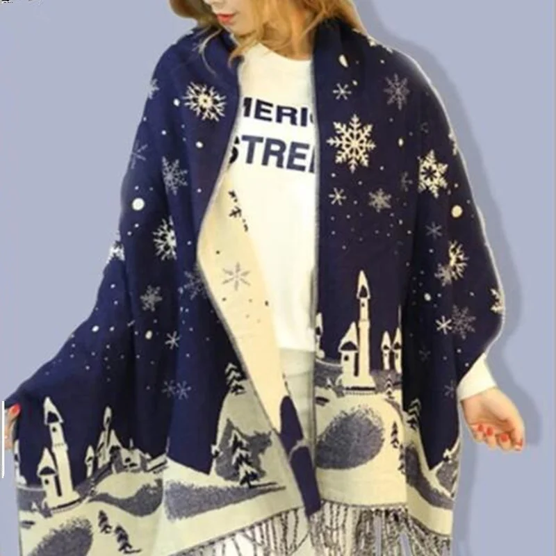 

Womens Christmas Scarfs Pretty Christmas Gift Snowflakes Wraps Shawl Winter Warmer Scarves Shawl Female