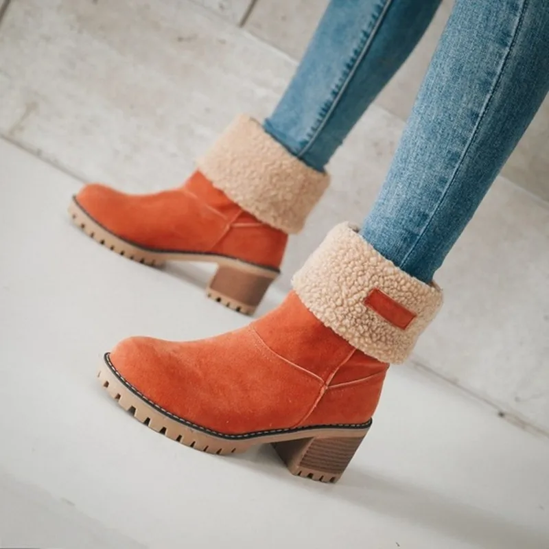 KAMUCC, новые женские ботинки зимние уличные теплые ботинки на меху водонепроницаемые женские зимние ботинки короткие ботинки на толстом каблуке с круглым носком
