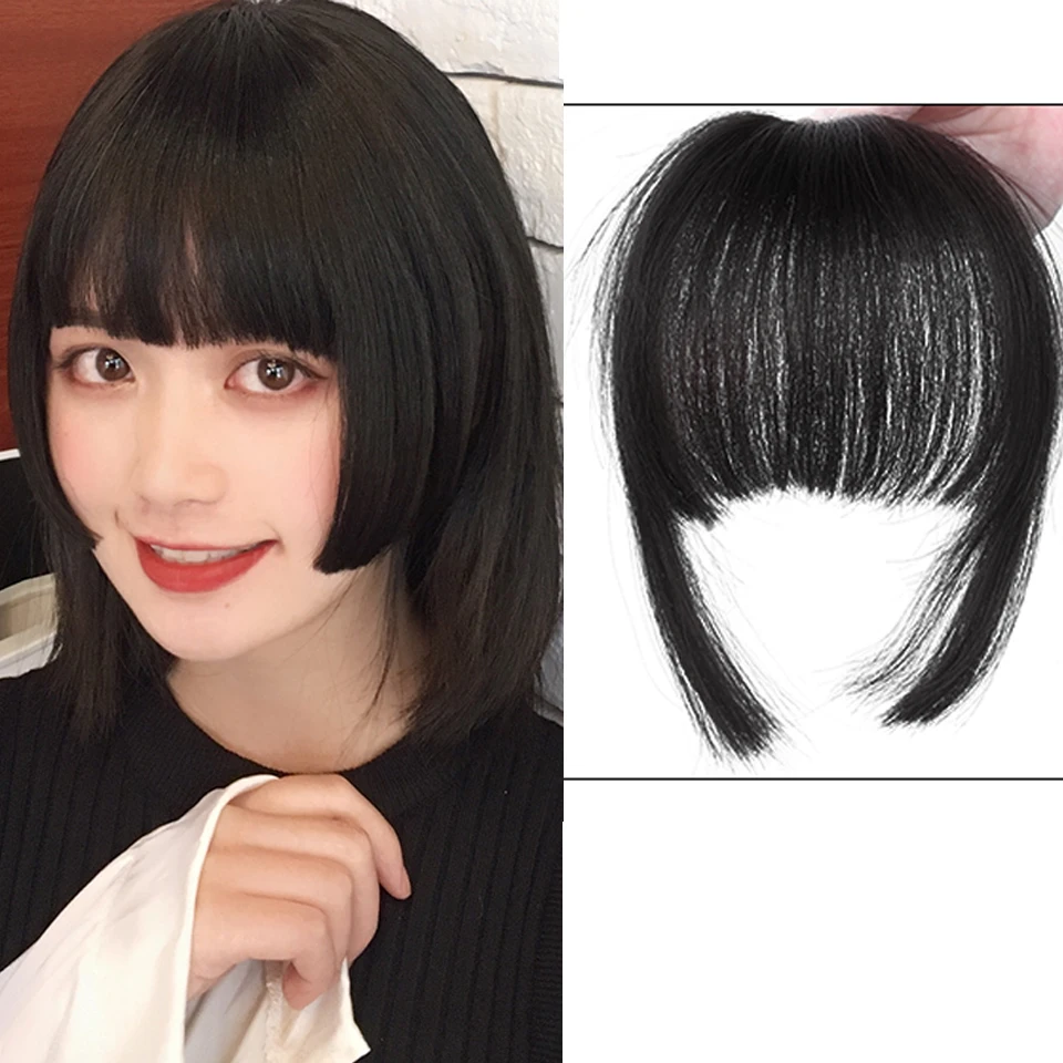 Salonchat Human Hair Bangs 8inch 20g Clip In Straight Remy Natural Fringe Front Black Brown |