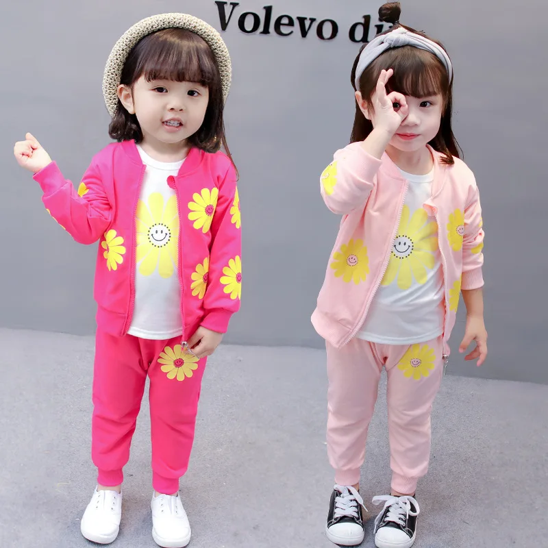 baby clothing set long sleeve	 Baby girl clothes spring and autumn new cotton suit baby girl sun flower printing casual clothes round neck 3pcs baby clothes best Baby Clothing Set