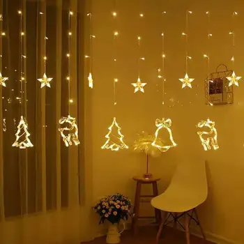 

LED Curtain Light String Adornment Christmas Lamp Christmas Room Decor Creative Fawn Bell Christmas Tree Curtain Light String