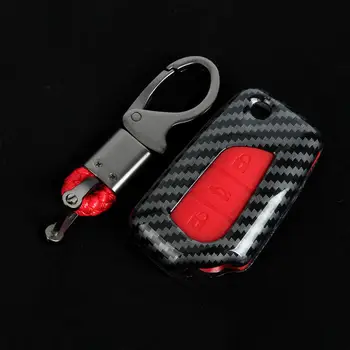 

Senzeal Auto Key Covers Carbon Fiber Silicone Flip Folding Car Key Case Cover With Keychain For Toyota Corolla REIZ RAV4 Key Bag
