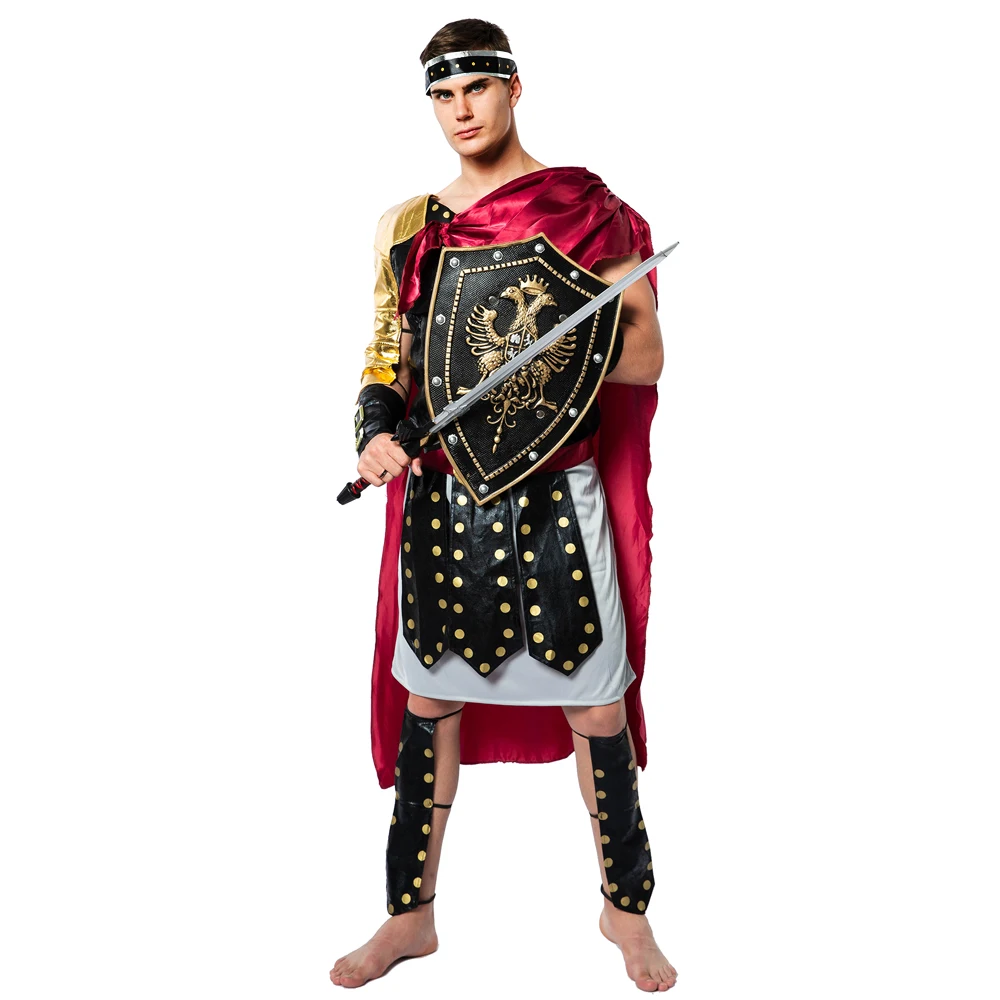 Eraspooky Medieval Roman Royal Knight Warrior Cosplay Halloween Costume For Men Adult Carnival European Gladiators Soldier Cloak cosplay costume
