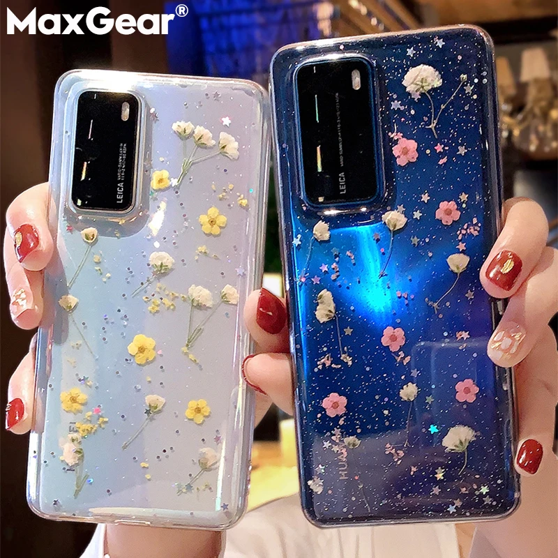 Pressed Real Dry Flowers Glitter Clear Case For Samsung Galaxy S20 Ultra S10 S9 S 20 Note 10 Plus A71 A51 A50 A70 S21 Soft Cover cool iphone se cases