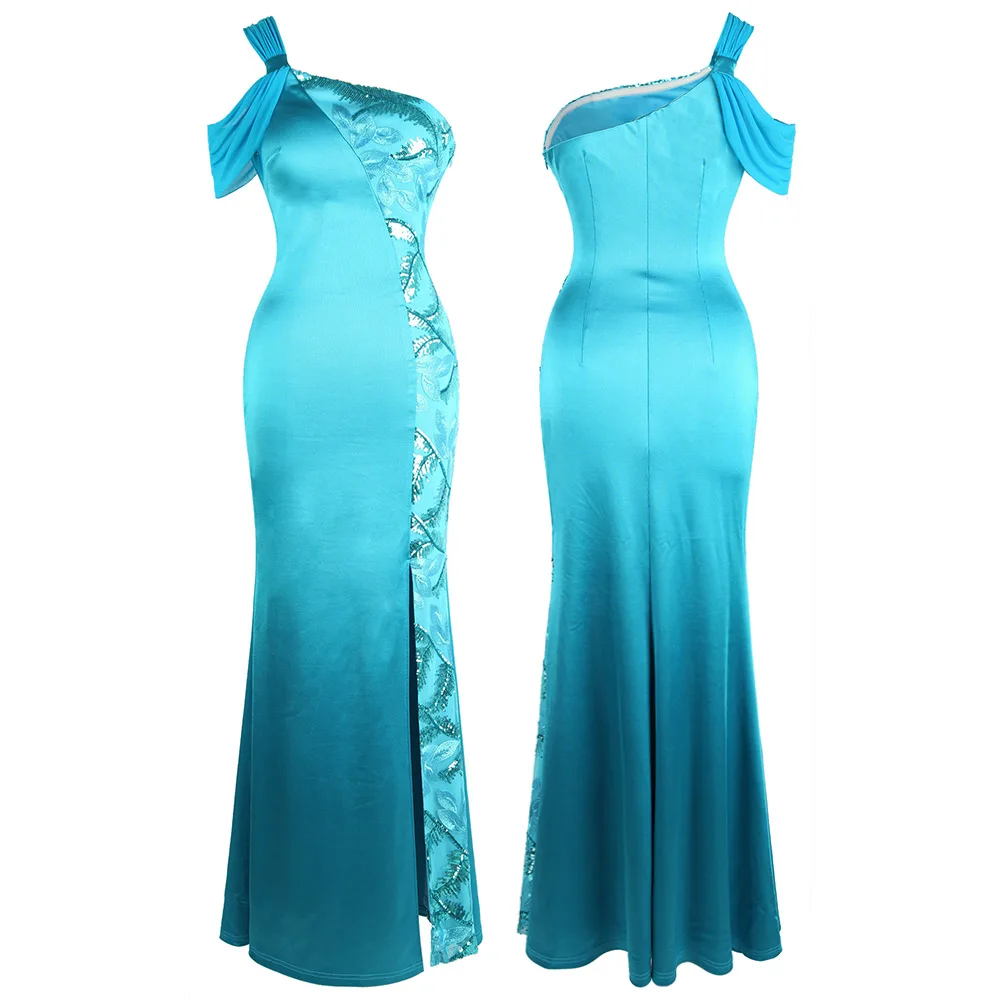 sky blue Angel-fashions женское вечернее платье с рюшами на одно плечо с разрезом из пайеток элегантный длинный формальный вечерние небесно-голубые J-190705-S - Цвет: sky blue