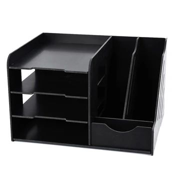 

Black Multi-Functional PVC Desk Organizer DIY Pen Holder Box Desktop Stationery Easy Assembly Home Office Supply Storage Rack