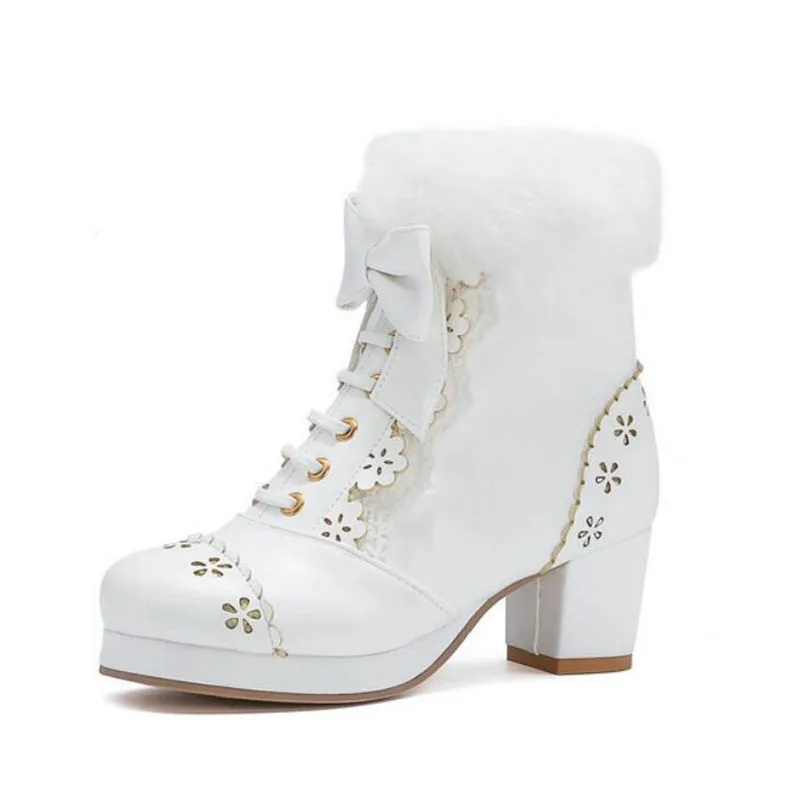 Botas japonesas de belleza dulce para mujer, nuevo estilo, lazo de tacón  grueso, punta redonda con cordones, Bola de piel de tubo alto para mantener  el calor, Botas Largas de princesa|Botas hasta