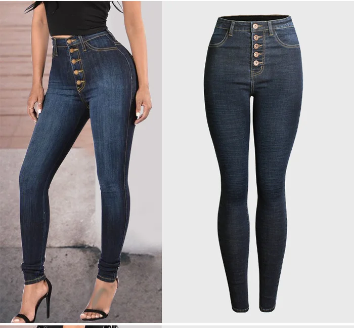 High Waist Button Jeans Women Fashion Push Up Vintage Skinny Jeans Mujer High Street Europe Slim Thicker Trousers Femme