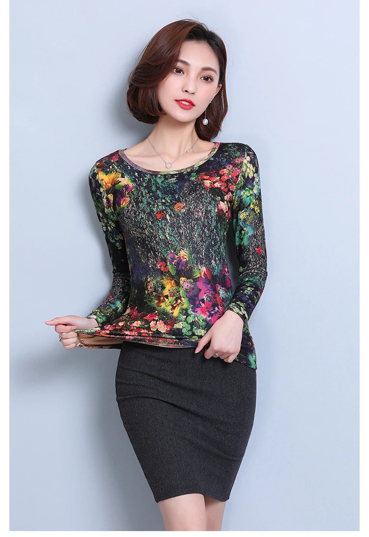 Blouses Women Plus Size 5XL Korean Style Tops Spring Autumn Long Sleeve O-Neck Elegant Print Women Blouse Shirt Blusas Femininas