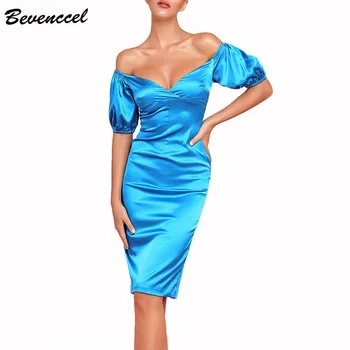 

Bevenccel Sexy Women Dress 2020 New Arrival Short Sleeve Slash Neck Bodycon Dress Elegant Celebrity Evening Party Dress