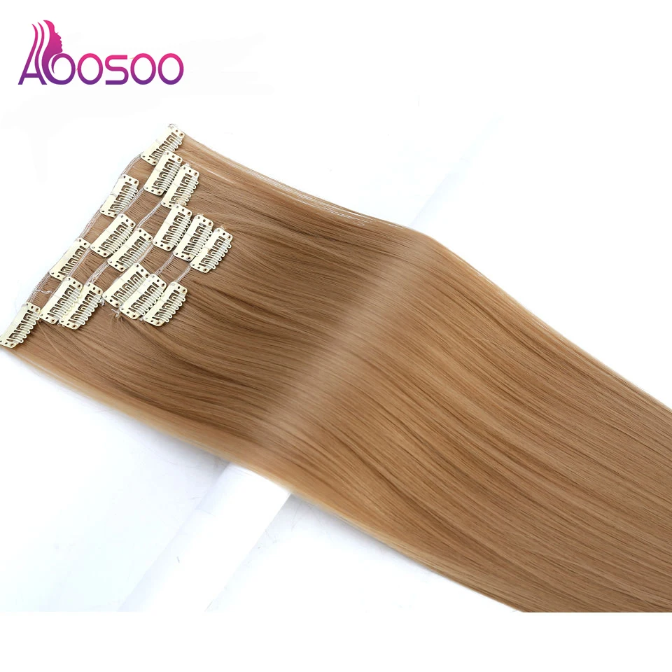 

Long Blond hair Synthetic Clips in Hair Extensions Straight 24" 16 Clips False Hair pieces Brow Black White Color
