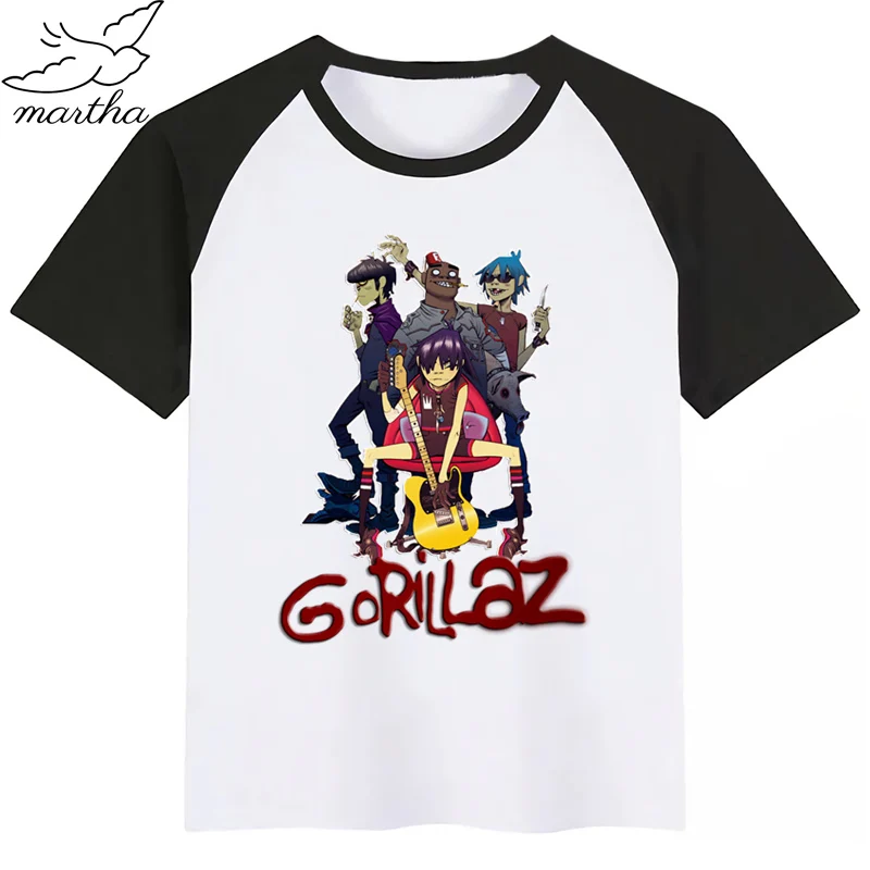Gorillaz/Милая Детская футболка с рок-лентой детская одежда с короткими рукавами вечерние футболки с забавными рисунками для мальчиков и девочек - Цвет: BlackB