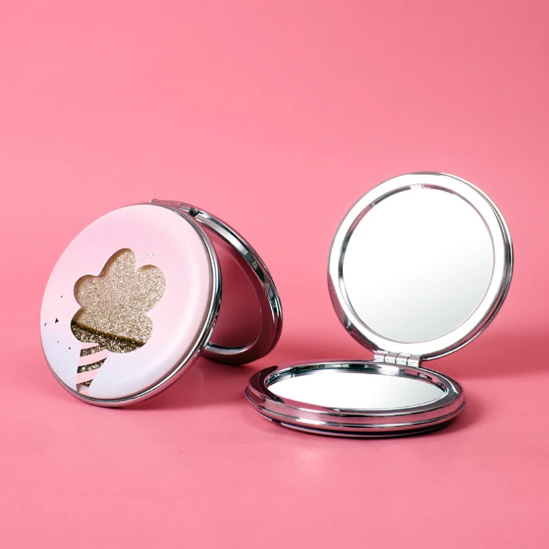 Креативное круглое двухстороннее зеркало зыбучий песок складное для макияжа