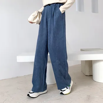 

Sherhure 2020 Women Spring Pants Pure Color Stretch Waist Women Wide Leg Straight Pants Fashion Women Pants Female Trousers