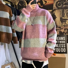 ^#Cheap Winter Thick High Collar Sweater Men's Warm Fashion Contrast Color Casual Pullover Men Striped Sweater Male Sweter Clothes M-2XL ^#Cheap Winter Thick High Collar Sweater Men's Warm Fashion Contrast Color Casual Pullover Men Striped Sweater Male Sweter Clothes M-2XL