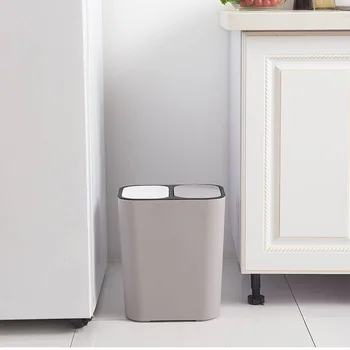 

Trash Can Rectangle Plastic Push-Button Dual Compartment 12liter Recycling Waste Bin Garbage Can GQ999