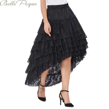 

Belle Poque Lace Up Black Skirt Women Asymmetric Steampunk Vintage Punk Style Skirts Female High Wist Elegant Open Skirt 2020
