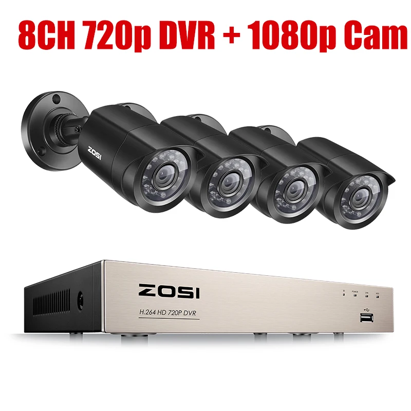 1080p cam ZOSI 8CH CCTV система 4 шт 720 p/1080 p наружная Водонепроницаемая камера безопасности DVR комплект День/Ночь домашняя система видеонаблюдения - Цвет: 1080p cam