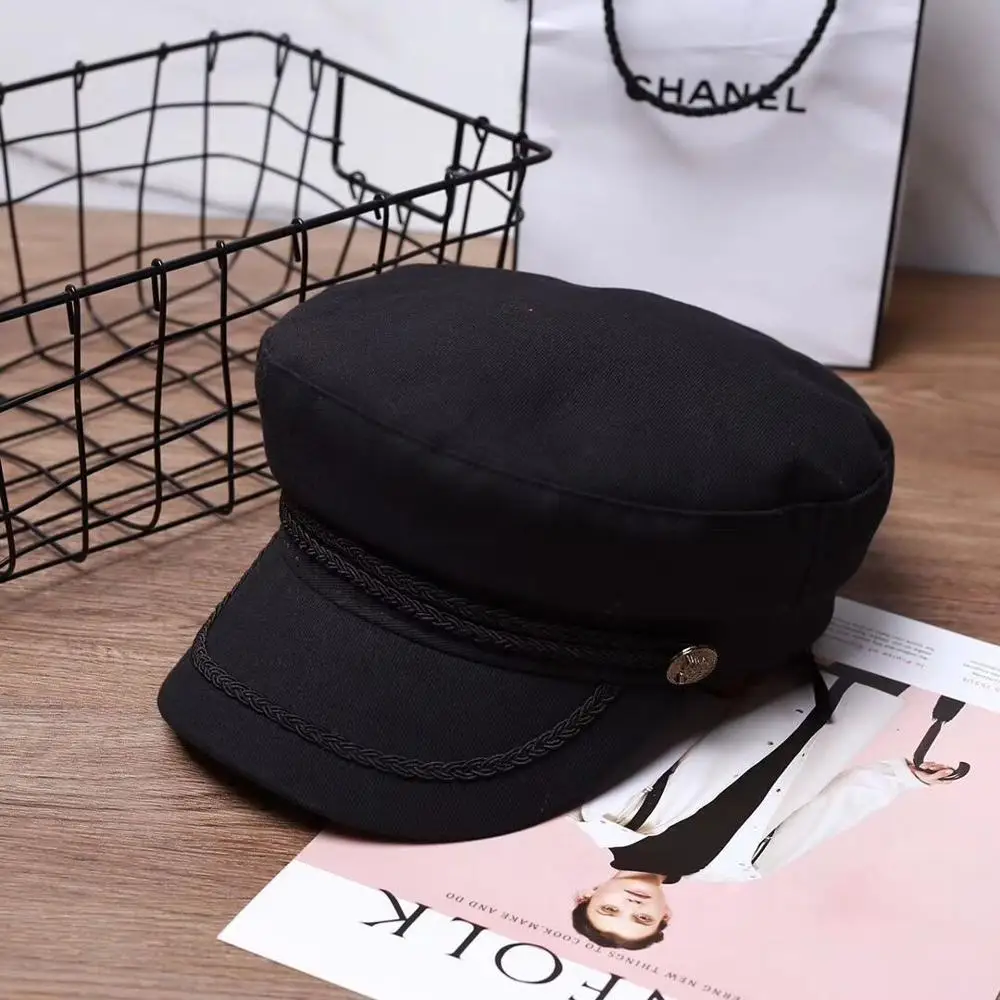

New classic Autumn winter cotton female casual art ladies braided rope decorate newsboy cap street trend ease match visor caps