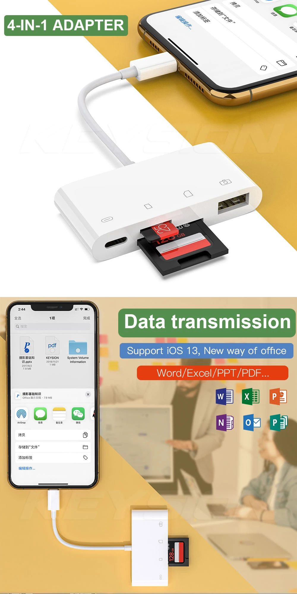 KEYSION кард-ридер для iPhone 11 Pro Max XS Max XR 8 7 4в1 OTG SD TF карта памяти Писатель камера подключение комплект адаптер для iPad