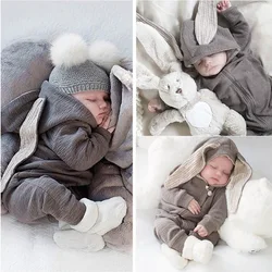 Barboteuse en coton avec fermeture éclair pour bébé, tenue à capuche, motif de dessin animé lapin, vêtements de printemps et d'automne pour nouveau né, Costume pour bébé de 3 à 24 mois 