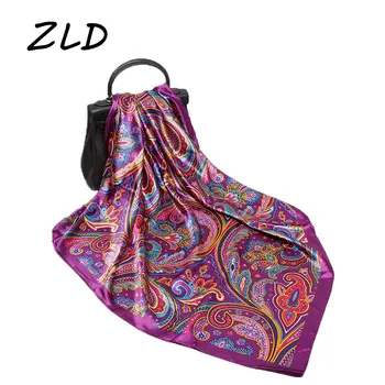 

ZLD fashion shawl scarves for ladys floral print satin silk hijab scarf female 90x90cm square kerchief head scarfs for womens
