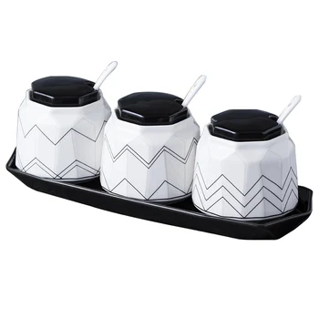 

Ceramic Seasoning Jar Set With Tray Salt Sugar Pepper Spice Bottle Ceramic Seasoning Cans Kitchen Supplies Kichen Tool