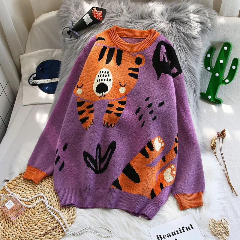 2020 Autumn Winter Women Kawaii Sweater Oversized Knitted Thicken Pullovers Cartoon Outwear Ropa Mujer Loose Casual Ladies Tops