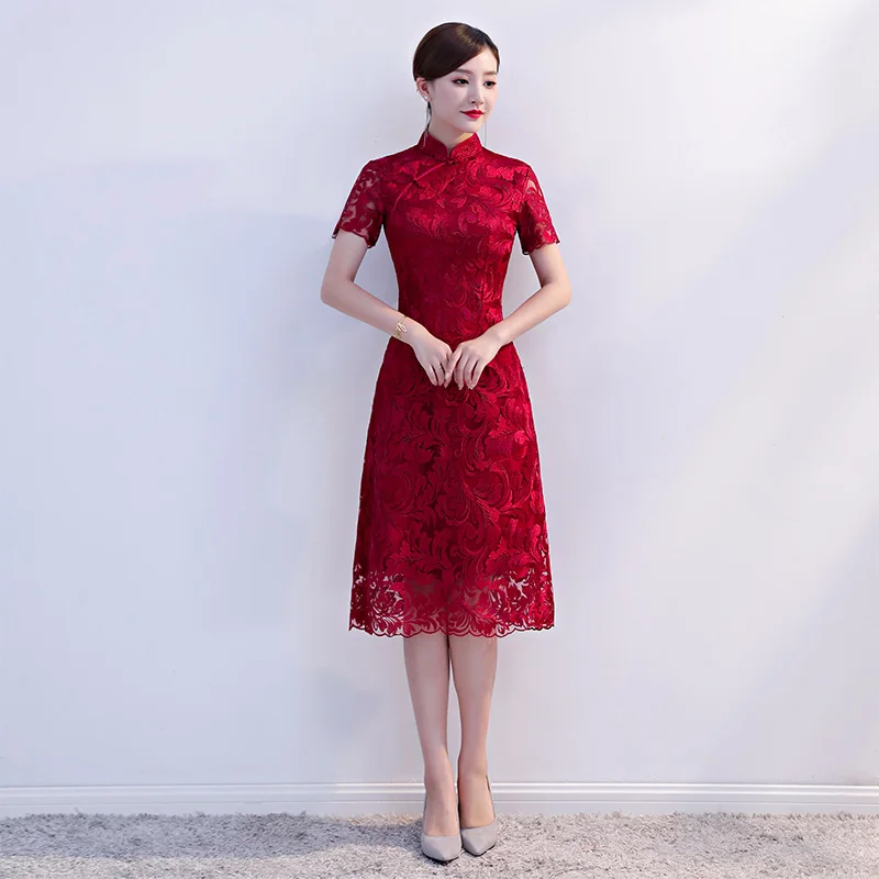 Китайское платье Ципао cheongsam Платье женское свадебное платье элегантные вечерние платья cheongsam современное кружево - Цвет: color2