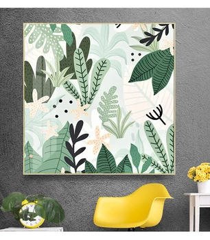 

Nordic Small Fresh Green Plant Leaves Decorative Painting Wall Art Canvas Painting and Print for Modern Home Living Room
