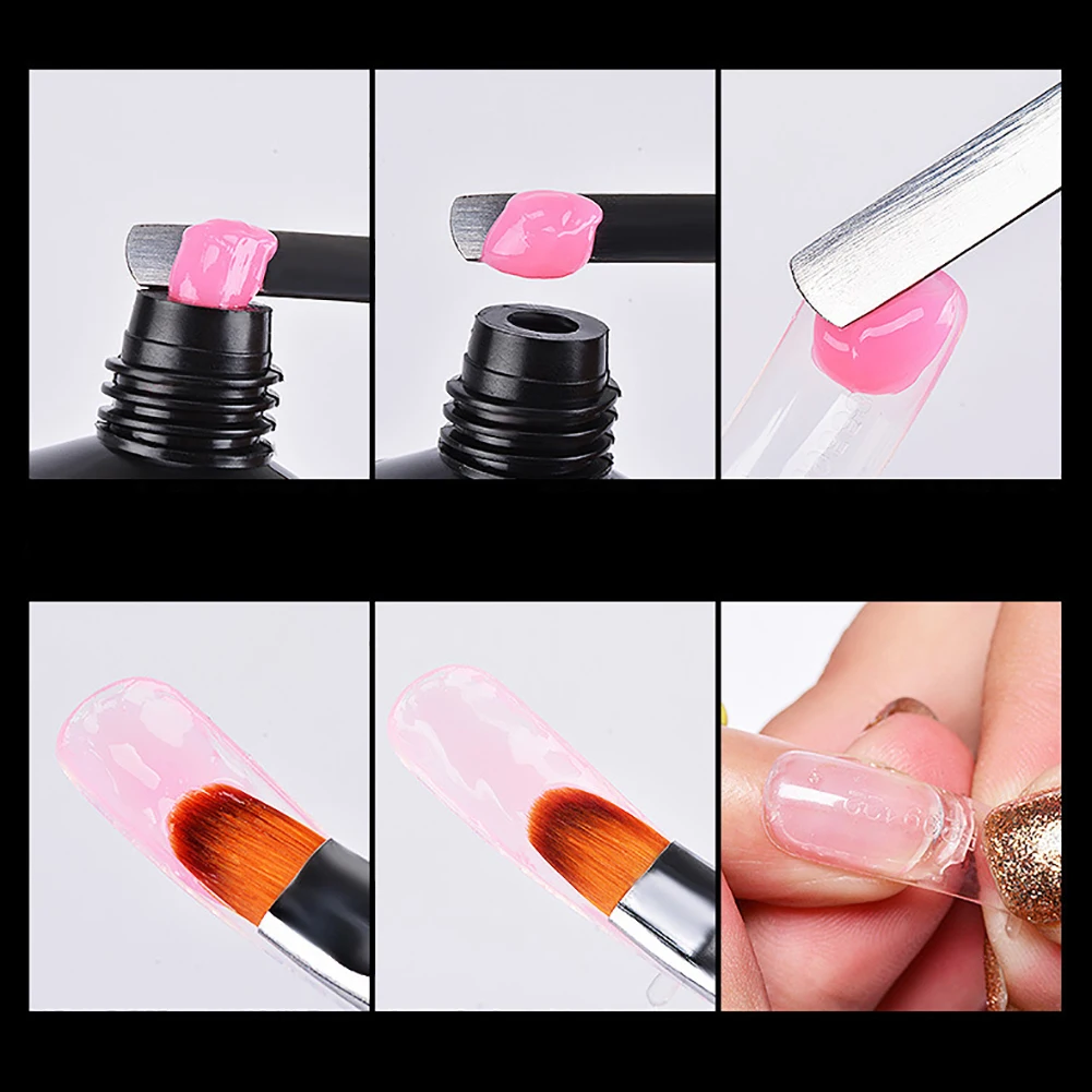 Double-headed Color Pen UV Builder Gel Nail Polish Brush Nylon Hair Flat Pusher Double headed design, easy and convenient to use