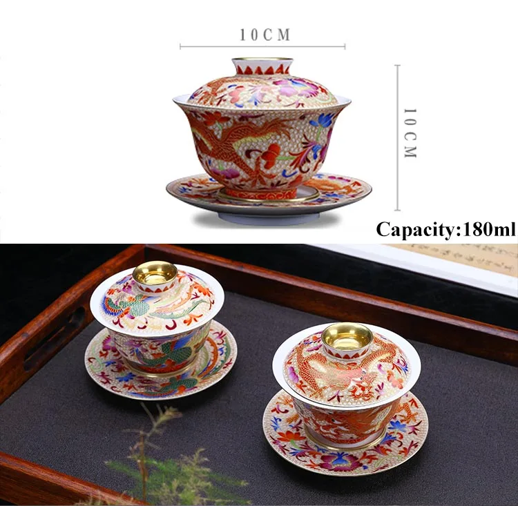 180 мл керамический фарфор Jingdezhen Gaiwan ручной работы эмаль цвет дракон феникс чайная чаша мастер чайная чашка коллекция украшений для дома