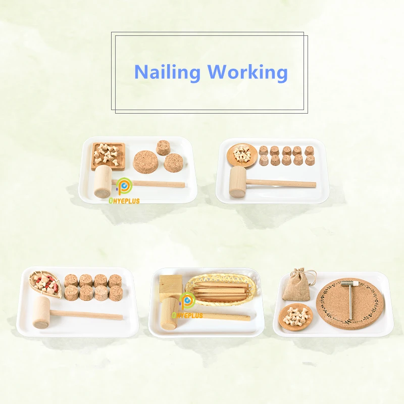 

Wooden Montessori Toys Nailing Working Set Materials for Preliminary Exercises Hand-Eye Coordination/ Focus/ Organization Train