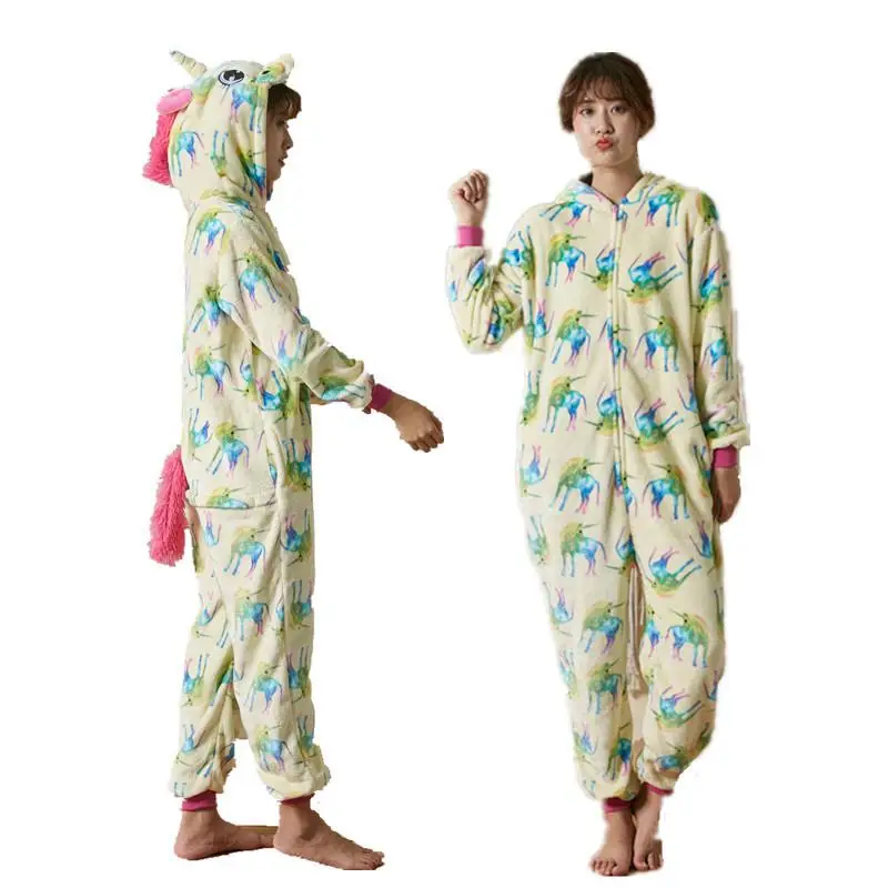 Пижамы кигуруми с единорогом, зимняя Пижама с пандой и животными, комбинезоны с тигром для женщин и мужчин, унисекс, для взрослых, фланелевая ночная рубашка, комплекты домашней одежды - Цвет: Seven Horse TianMa