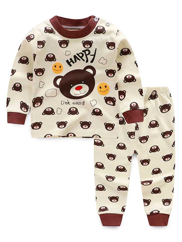  2019 Cartoon Print Baby Girls Boys Winte Pajamas Sets Cotton Kids Sleepwear Autumn Girls High Waist