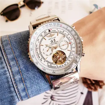 

Mens Watches Top Brand Luxury Tonneau Case Tourbillon Automatic Mechanical Male Clock Leather Band Wristwatch 1140