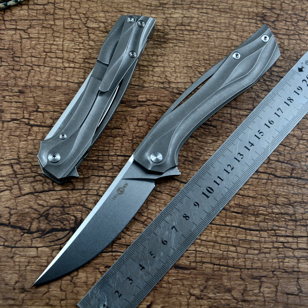 

Twosun TS351 Folding Knife 14C28N Stonewash Blade Ball Bearing Washer TC4 Titanium Handle Outdoor Gear Hunting Pocket EDC