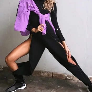 

Hot Women Pants Solid Side Zipper Trousers Streetwear Hiphop for Spring Summer K2