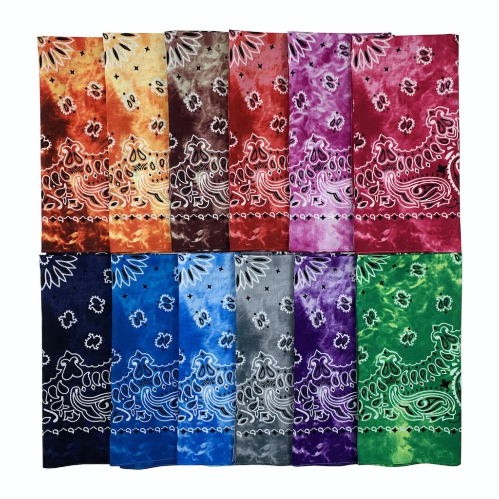 male scarf 12colors/lot  Cotton Tie Dye Bandana Head Wraps Rainbow Swirl Retro Paisley Floral Print Square Scarf Women Men Neck Wrist Band man scarf