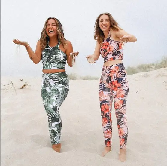 

Summer Style Flower Printing Yoga Set Gym Bra Tights Push Up Pants Tracksuit Women's Sports Suit Breathable Clothing Slim 2019