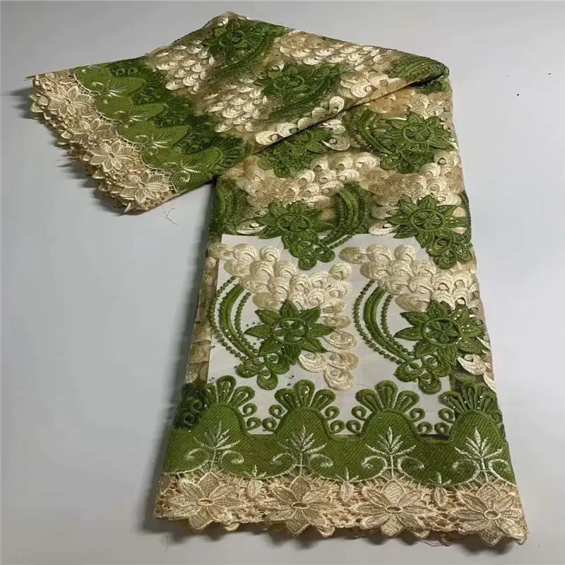 

Green Net Lace Fabric 2021 African Heavy Beaded Lace Fabric Wedding 5 yards Embroidery Guipure Dubai French Tulle Lace Fabric