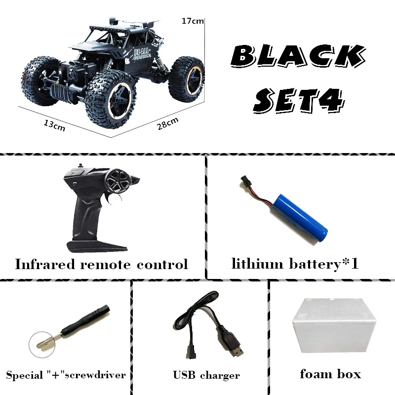 black1battery 1:18 4wd автомобиль с дистанционным управлением, Радиоуправляемый автомобиль, 2,4g, автомобиль с дистанционным управлением, скалолазание, игрушечный автомобиль, шоссе, грузовик, детский - Цвет: black1battery