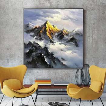 

Scandinavian Modern Minimalist Pure hand-painted Oil Painting Decorative Painting Murals Jinshan Luxury Light Landscape Painting