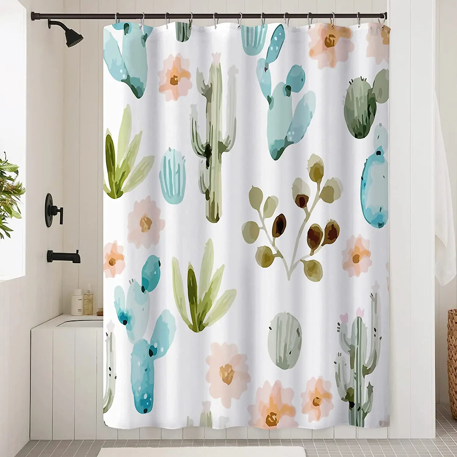 Cortina de ducha resistente al agua con diseño de Cactus y plantas  tropicales, cortina de decoración de baño con estampado de tela de  poliéster con ganchos - AliExpress Hogar y jardín