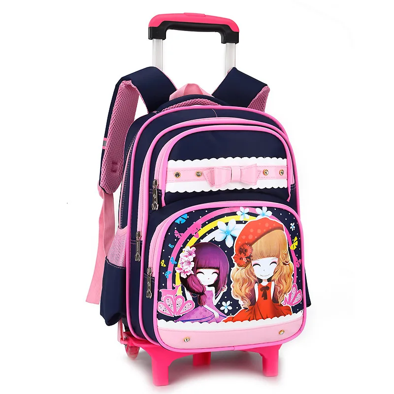bags Trolley children School Bags Girls backpacks Wheels Travel waterproof Luggage backpack kids Rolling detachable schoolbags - Цвет: 2 wheels blue