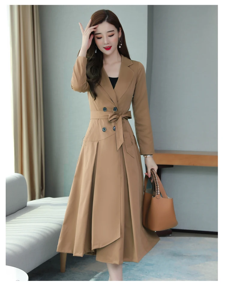 Фотосессия#2196 Осень и Зима Великолепная Женская ветровка выше колена длинная приталенная куртка без использования