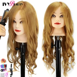 Female Mannequin Training Head And Stand For Hairdressers Hairstyles 85% Human Hair Training Head For Braid Hairdressing Head