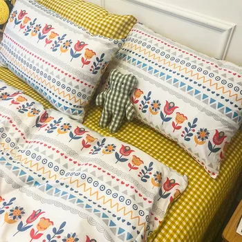 

Simple and modern style Four piece cotton set Cotton bedding sheets and quilt cover Pastoral series kit bed sheet bedding set