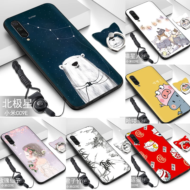 ГОРЯЧИЙ Черный Кремний ремешок чехол для Xiao mi A3 Lite Cc9E Cc9 мультяшный с кольцом на