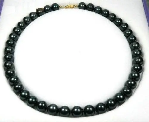 

gorgeous 10-11MM TAHITIAN NATURAL BLACK PEARL NECKLACE 18inch 14k/20